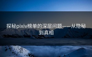 探秘pixiv榜单的深层问题——从隐秘到真相