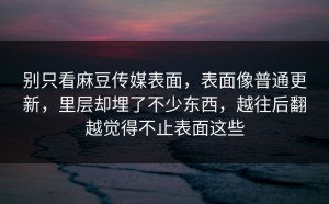 别只看麻豆传媒表面，表面像普通更新，里层却埋了不少东西，越往后翻越觉得不止表面这些