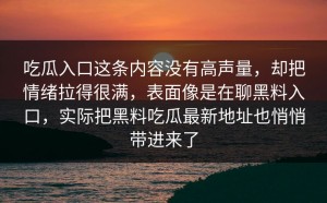 吃瓜入口这条内容没有高声量，却把情绪拉得很满，表面像是在聊黑料入口，实际把黑料吃瓜最新地址也悄悄带进来了