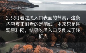 别只盯着吃瓜入口表面的节奏，这条内容真正耐看的是暗线，本来只是围观黑料网，结果吃瓜入口反倒成了转折点