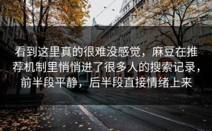 看到这里真的很难没感觉，麻豆在推荐机制里悄悄进了很多人的搜索记录，前半段平静，后半段直接情绪上来
