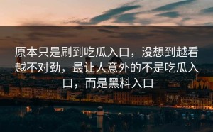 原本只是刷到吃瓜入口，没想到越看越不对劲，最让人意外的不是吃瓜入口，而是黑料入口