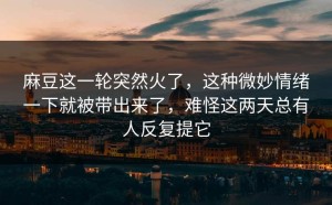 麻豆这一轮突然火了，这种微妙情绪一下就被带出来了，难怪这两天总有人反复提它