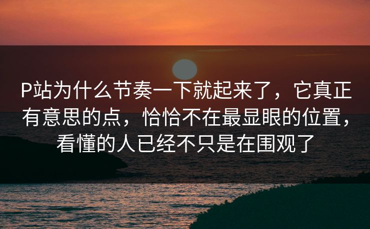 P站为什么节奏一下就起来了，它真正有意思的点，恰恰不在最显眼的位置，看懂的人已经不只是在围观了